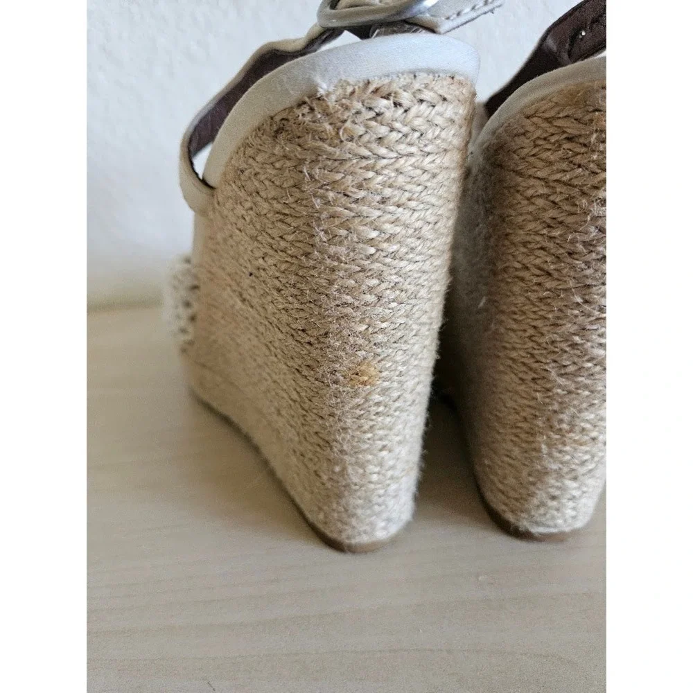 Lucky Brand Macrame Crochet Sandals Wedge Heels Cream Women Size 8 Boho